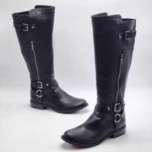G by Guess Herly Buckle Black Wide Calf Tall Riding Boots Size 8.5